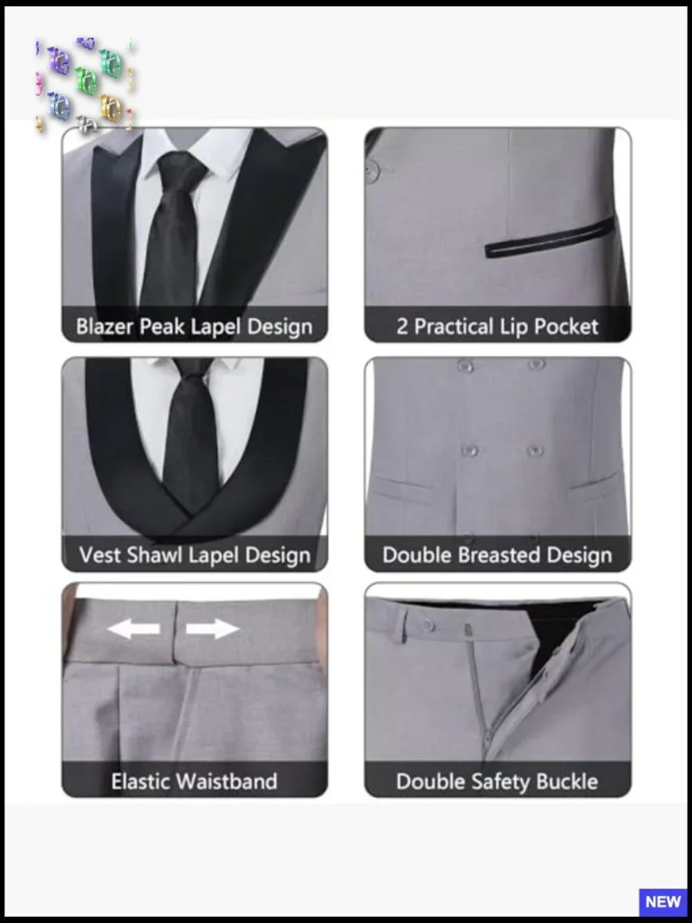 Slim Fit 3 Piece Suit Set with Bow Tie Vest Pants Formal Wedding Party